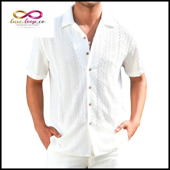 Men's Short Sleeve Button Down Shirt Stretch Fabric Casual Summer Beach